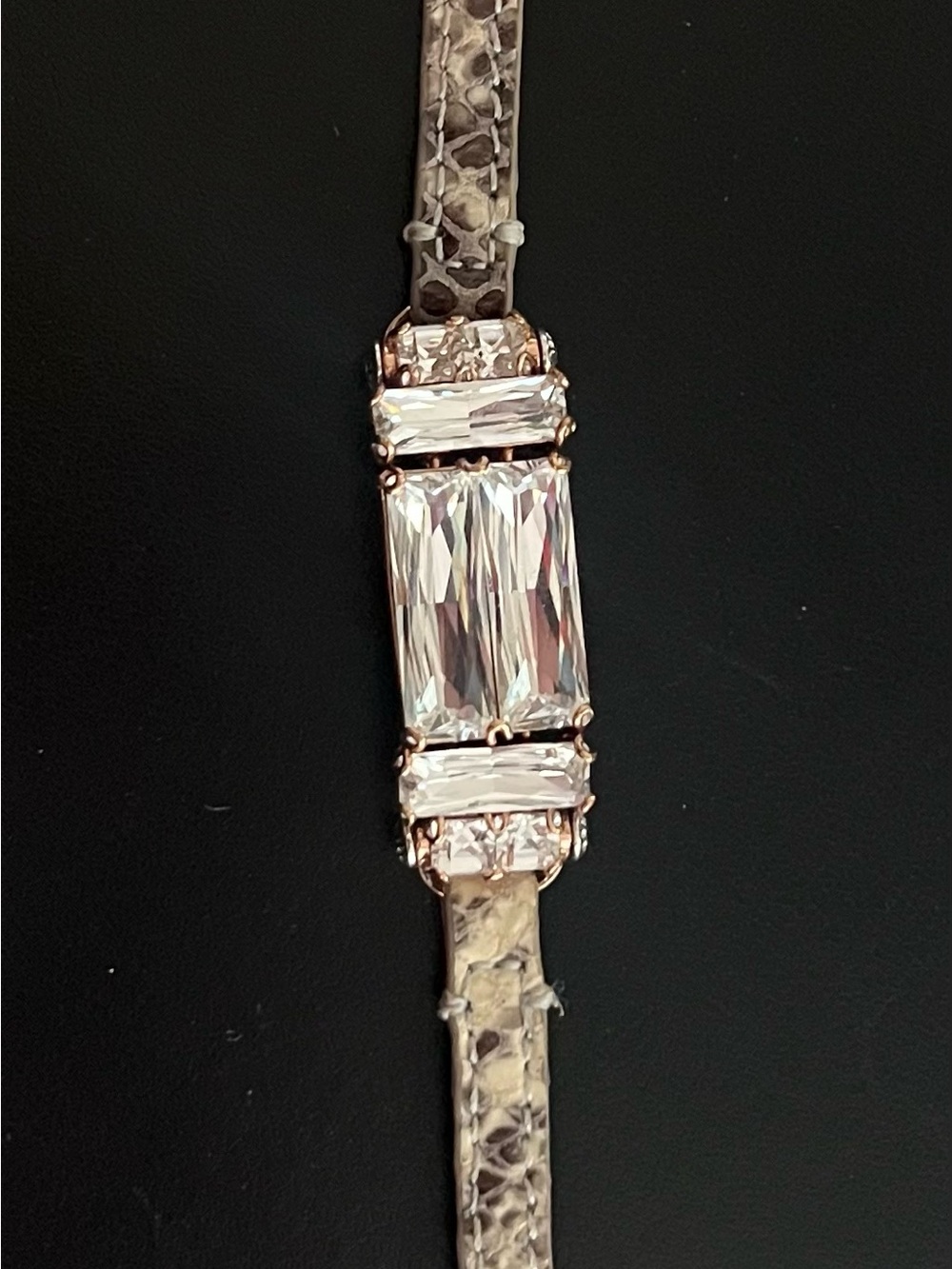 henri bendel Rose Gold Bracelet with Clear Crystals and Beige Strap